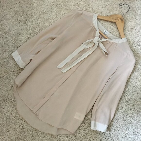 Babaton 100% Silk Two Tone Tie Neck Blouse - Picture 13 of 15